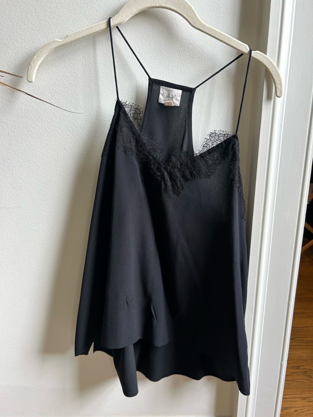 Cami NYC Black Satin Lace-Trim Cami Top